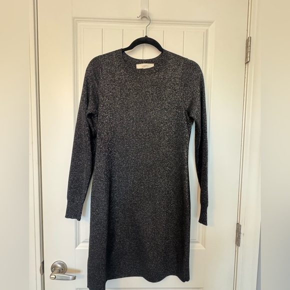 NWT LOFT Black Sparkle Shimmer Long Sleeve Dress - Picture 7 of 7